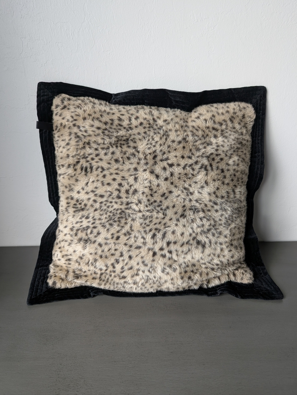 Borgata Faux Fur Spot Accent Pillow Black Brown Animal Print Soft Fur Size 20x20